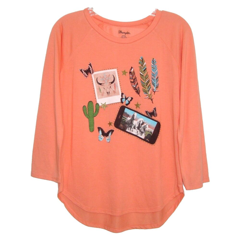 Wrangler Womens Glittery Western Print Soft Raglan Sleeve Tee Size XXL